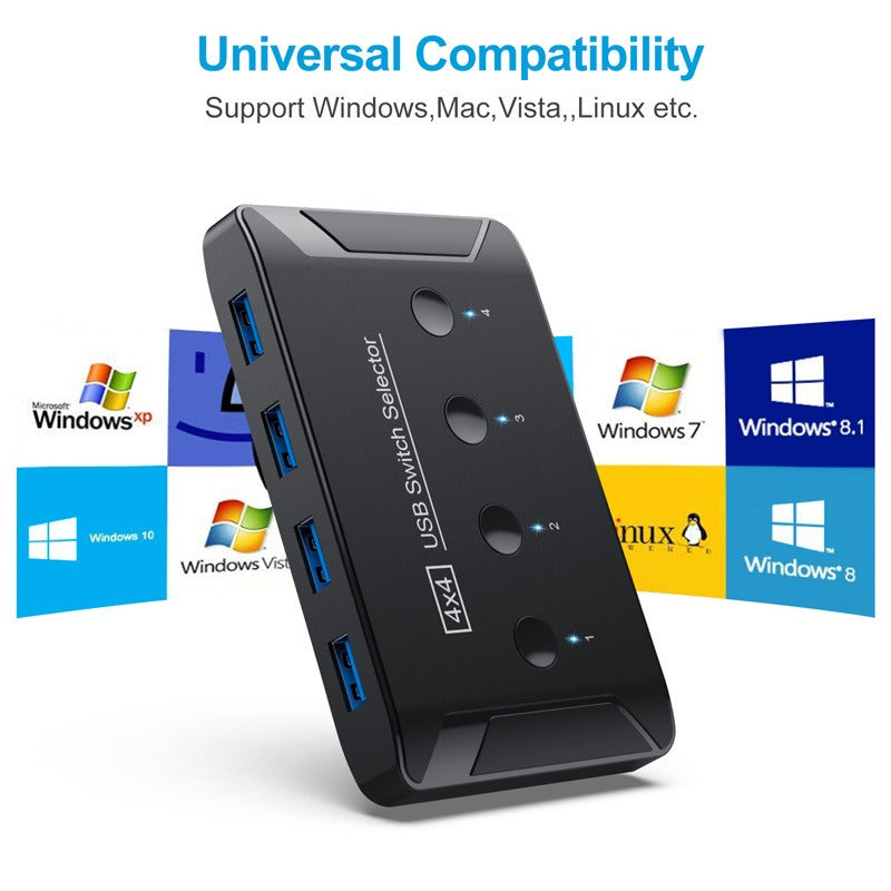 USB 3.0 Switcher 4-port USB Automatic 4-In 4-Out Switcher Hub Printer Shared Switcher