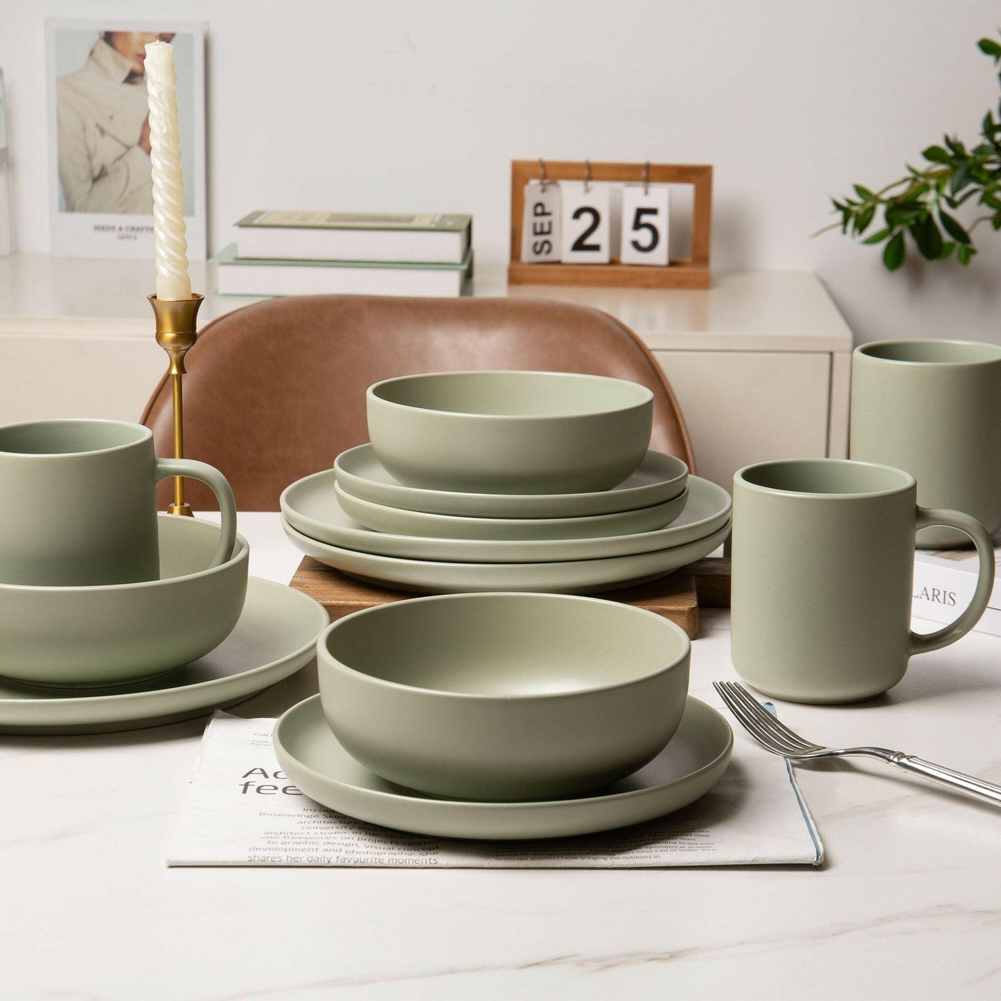 Stoneware Dinnerware Set – 12-Piece Matte Glaze for 3 Microwave Safe - GoTypical
