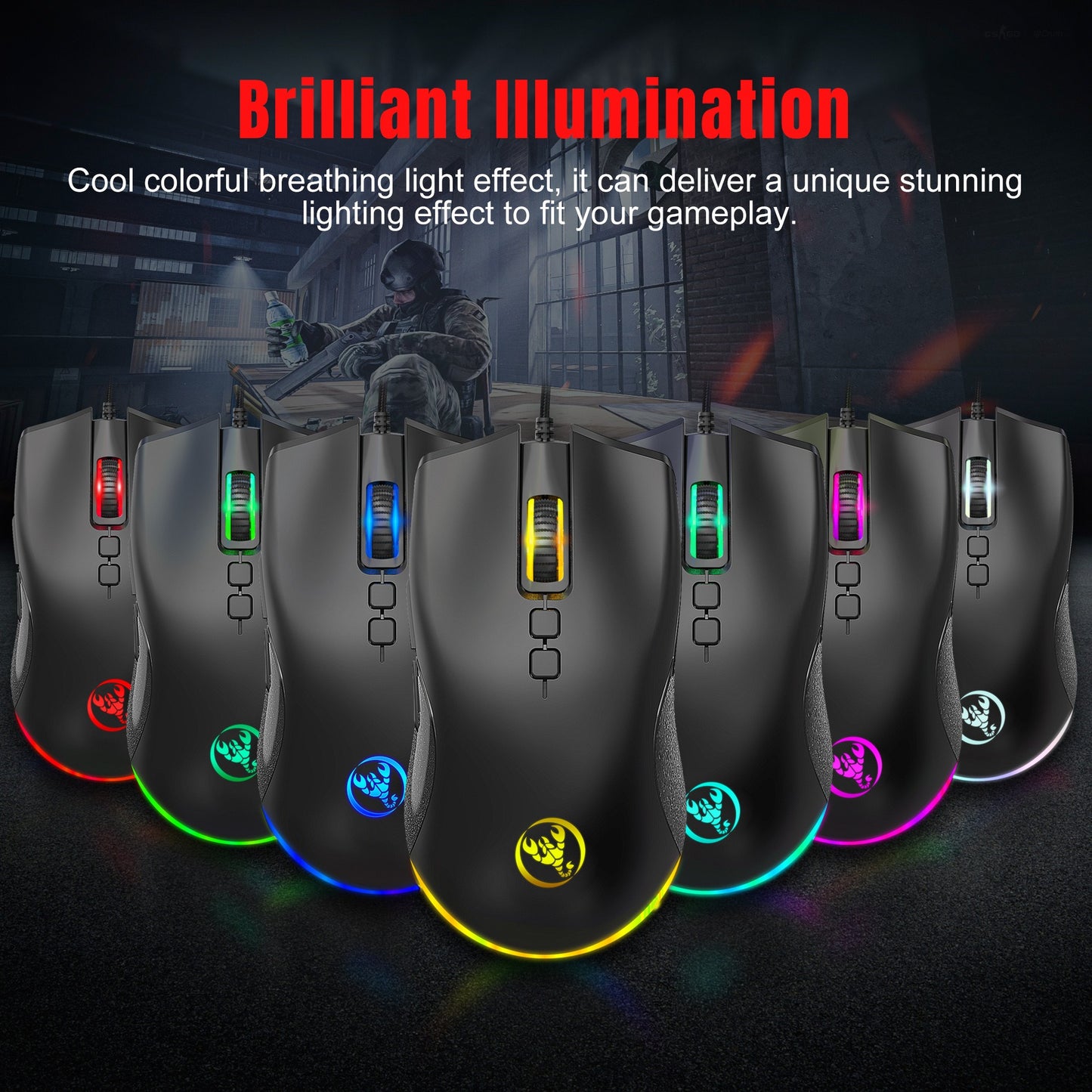 Esports Colorful Luminous Wired Mouse USB Laptop CF LOL Gaming Mouse