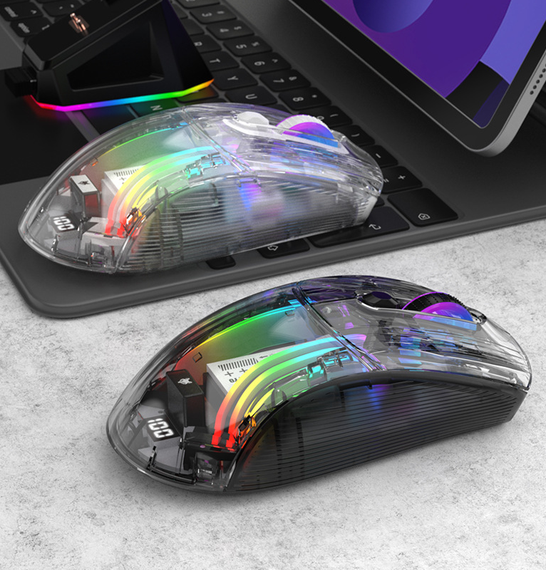 Luminous wireless Bluetooth the third mock examination transparent game mouse with screen charger