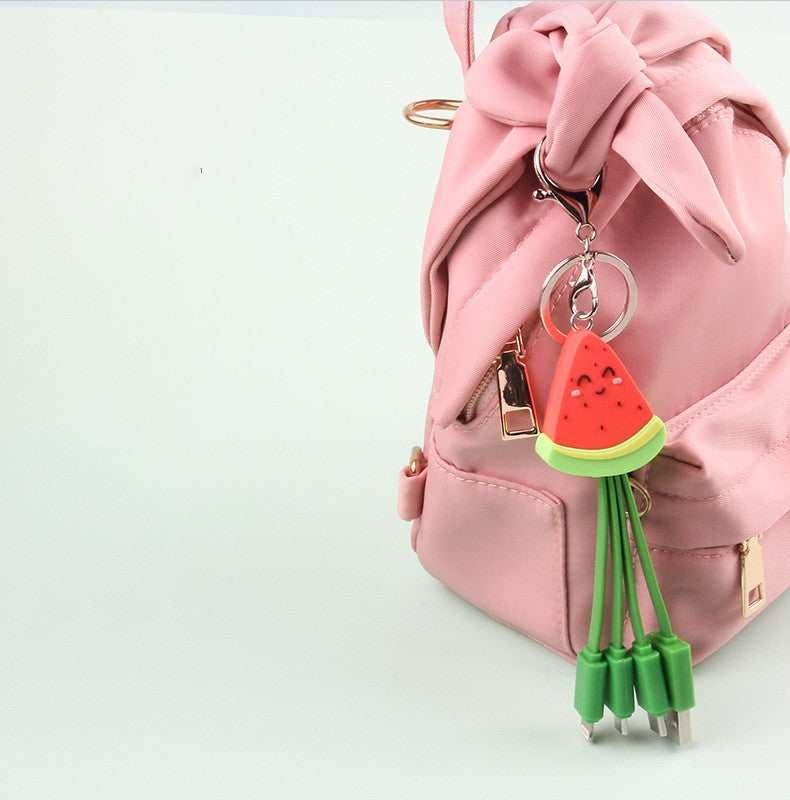Summer cartoon charging cable refreshing fruit watermelon smiling face keychain data cable creative mobile fast charging cable
