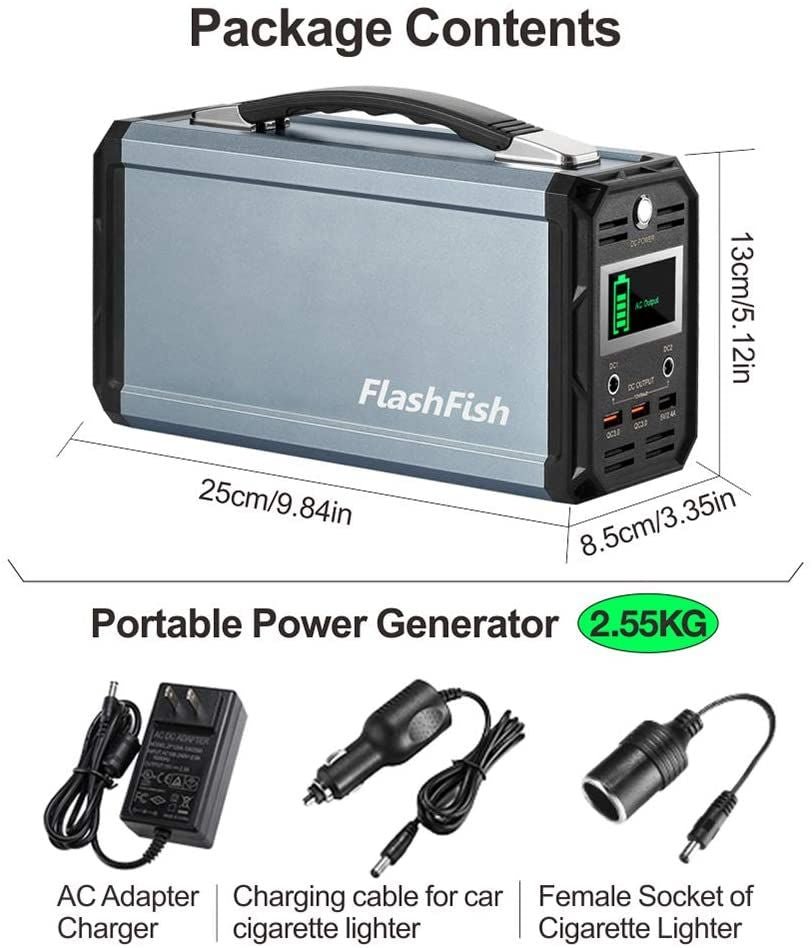 300W Solar Generator, FlashFish 60000mAh Portable Power Station Camping Potable Generator, CPAP Battery Recharged by Solar Panel/Wall Outlet/Car, 110V AC Out/DC 12V /QC USB Ports for CPAP Camp Travel - GoTypical