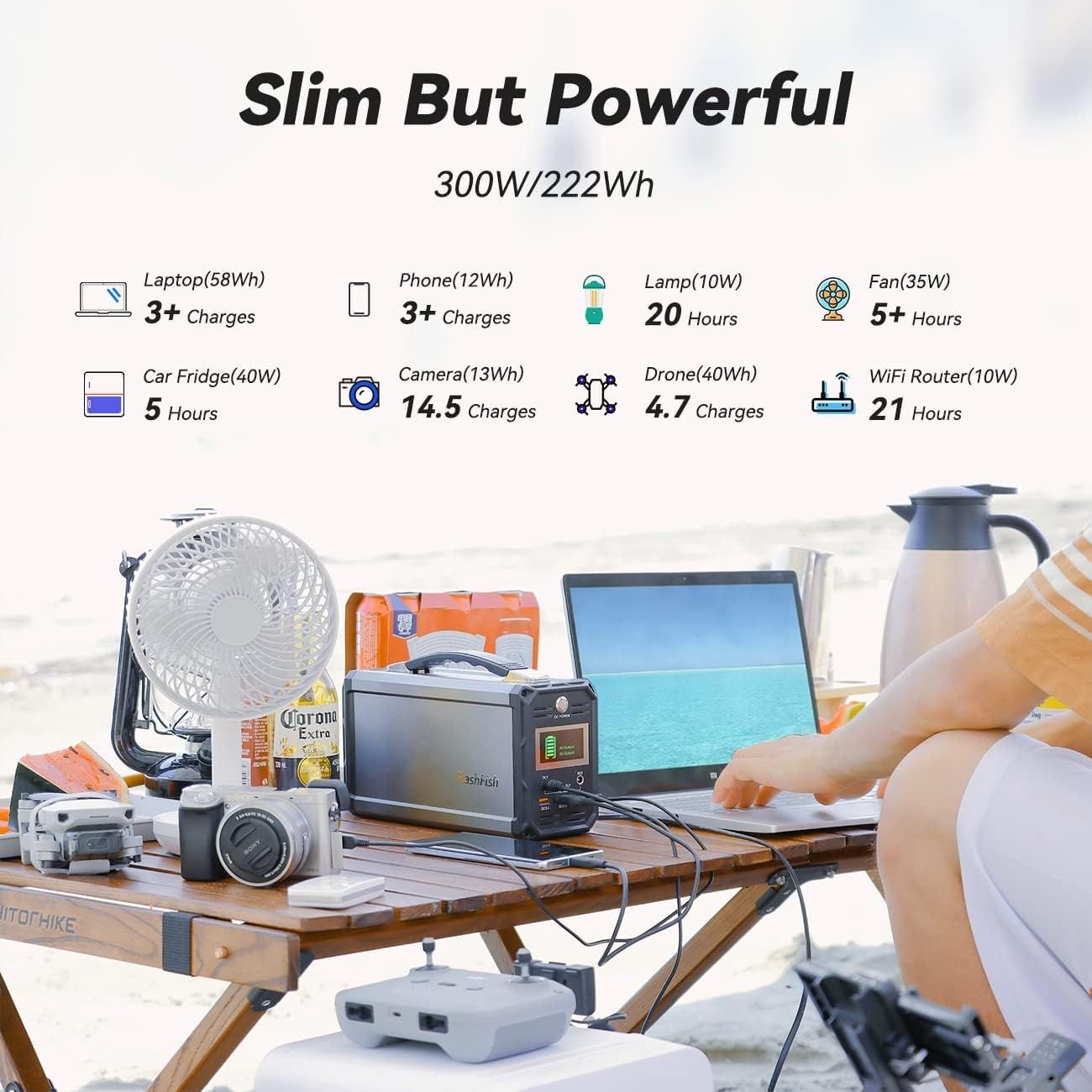 300W Solar Generator, FlashFish 60000mAh Portable Power Station Camping Potable Generator, CPAP Battery Recharged by Solar Panel/Wall Outlet/Car, 110V AC Out/DC 12V /QC USB Ports for CPAP Camp Travel - GoTypical