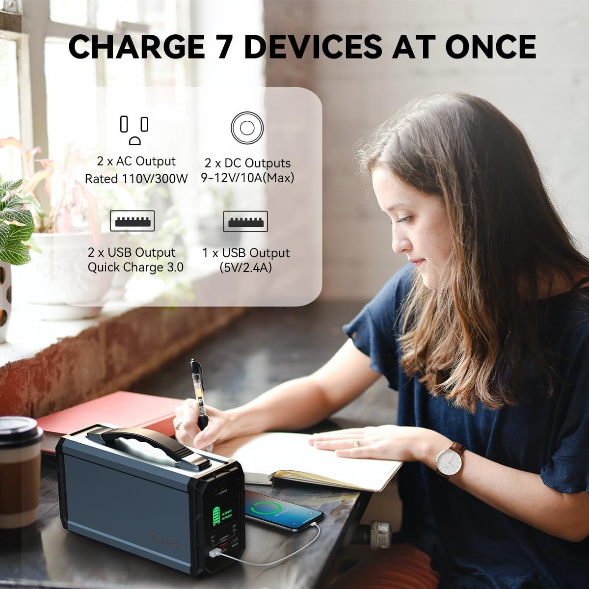 300W Solar Generator, FlashFish 60000mAh Portable Power Station Camping Potable Generator, CPAP Battery Recharged by Solar Panel/Wall Outlet/Car, 110V AC Out/DC 12V /QC USB Ports for CPAP Camp Travel - GoTypical