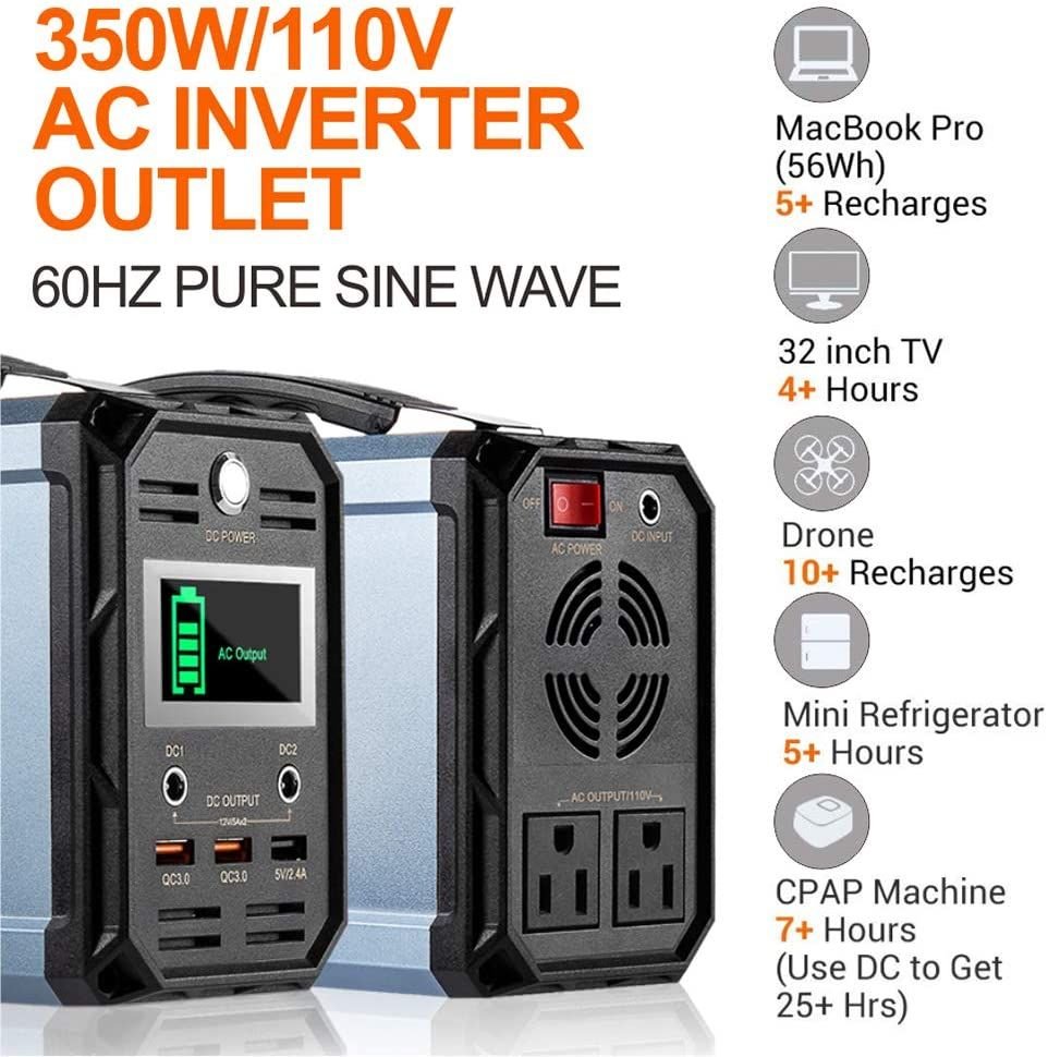 300W Solar Generator, FlashFish 60000mAh Portable Power Station Camping Potable Generator, CPAP Battery Recharged by Solar Panel/Wall Outlet/Car, 110V AC Out/DC 12V /QC USB Ports for CPAP Camp Travel - GoTypical