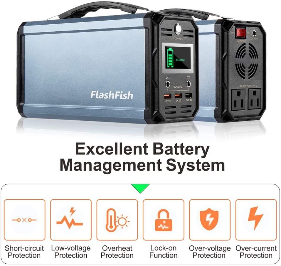 300W Solar Generator, FlashFish 60000mAh Portable Power Station Camping Potable Generator, CPAP Battery Recharged by Solar Panel/Wall Outlet/Car, 110V AC Out/DC 12V /QC USB Ports for CPAP Camp Travel - GoTypical