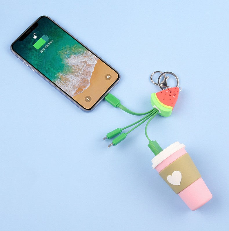 Summer cartoon charging cable refreshing fruit watermelon smiling face keychain data cable creative mobile fast charging cable