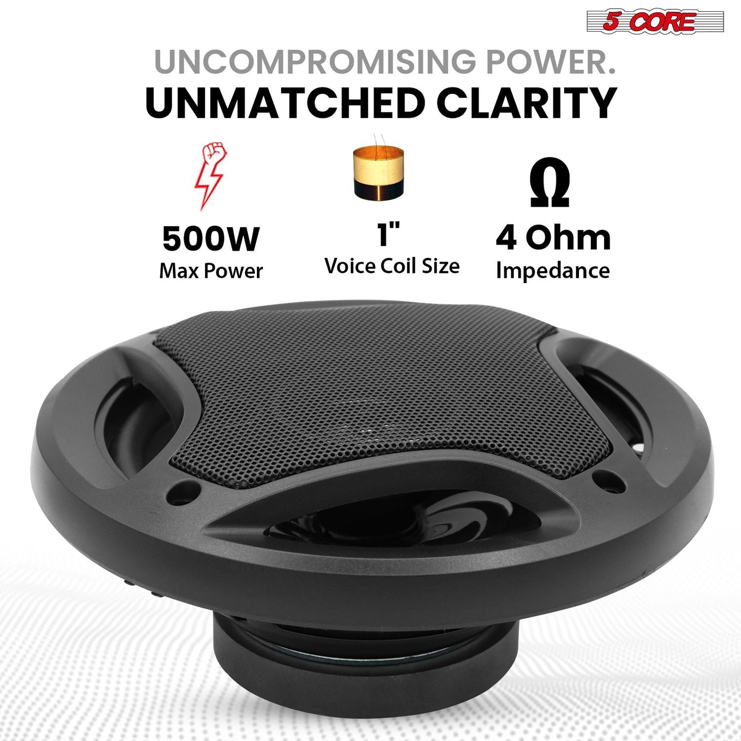5 Core 2 Way 6' Car Stereo Speakers Pair 500W Coaxial Subwoofer w Tweeter | Universal Fit Deep Bass Replacement Component Speaker for Vehicle Door Side Panel Mount - CS 06 2W - GoTypical