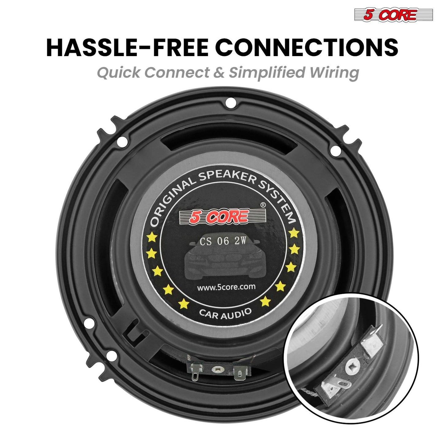 5 Core 2 Way 6' Car Stereo Speakers Pair 500W Coaxial Subwoofer w Tweeter | Universal Fit Deep Bass Replacement Component Speaker for Vehicle Door Side Panel Mount - CS 06 2W - GoTypical