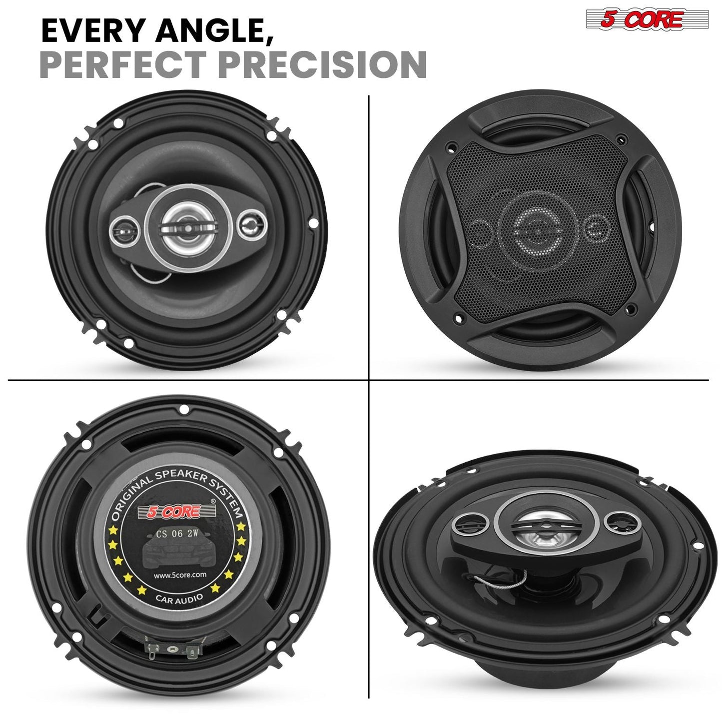 5 Core 2 Way 6' Car Stereo Speakers Pair 500W Coaxial Subwoofer w Tweeter | Universal Fit Deep Bass Replacement Component Speaker for Vehicle Door Side Panel Mount - CS 06 2W - GoTypical