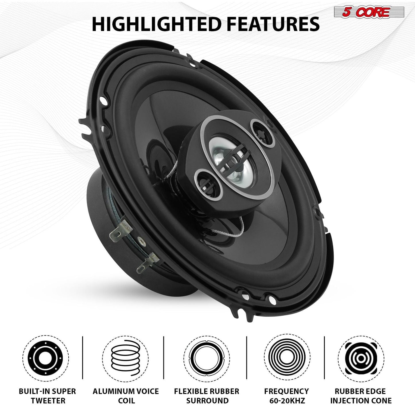 5 Core 2 Way 6' Car Stereo Speakers Pair 500W Coaxial Subwoofer w Tweeter | Universal Fit Deep Bass Replacement Component Speaker for Vehicle Door Side Panel Mount - CS 06 2W - GoTypical