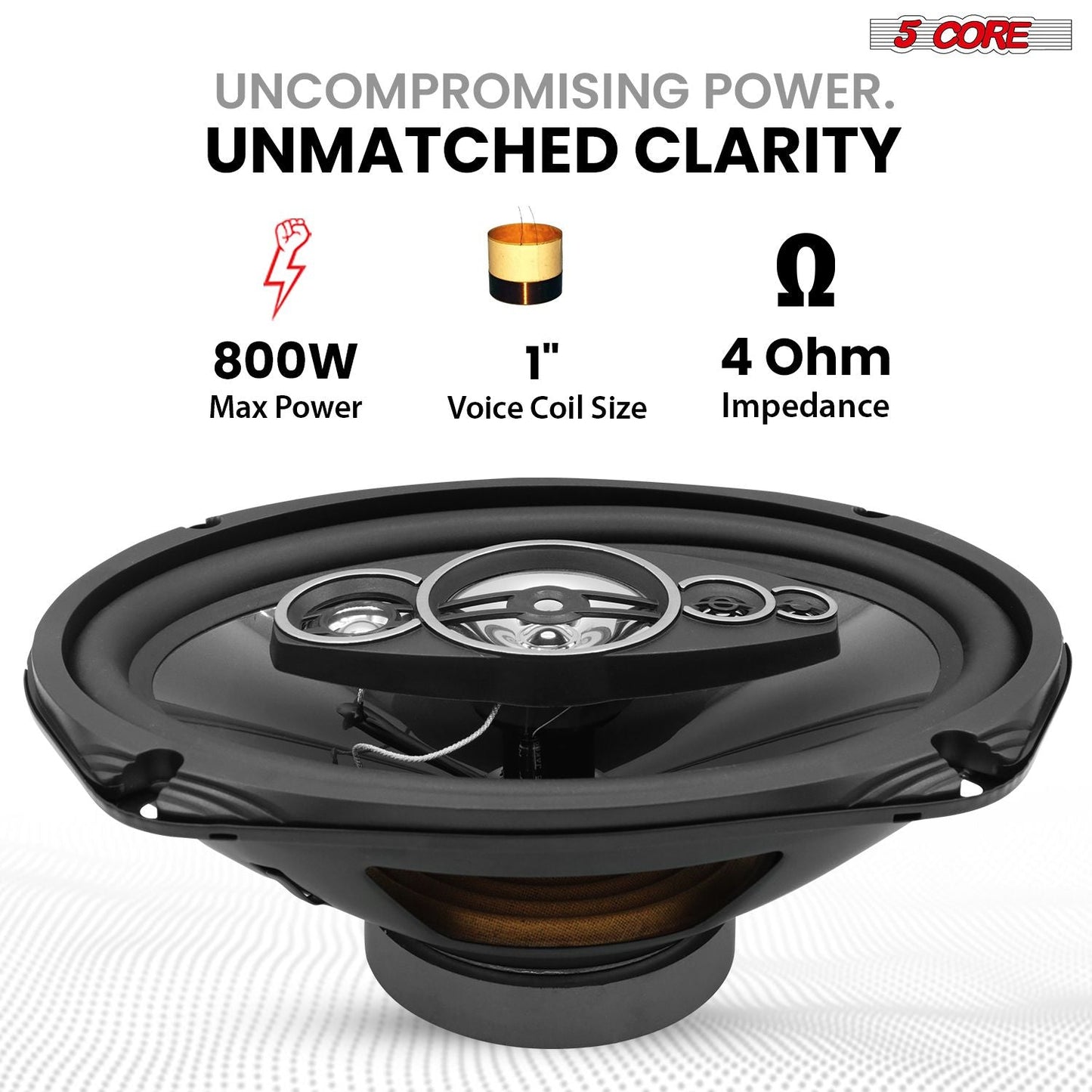 5 Core 6x9 Car Speaker Pair 800W 4Ohm 2 Way Coaxial Speaker w Super Tweeter Universal Fit for Cars Stereo Easy Installation High Performance Sound System for Clear Sound & Deep Bass - CS 69 2W - GoTypical