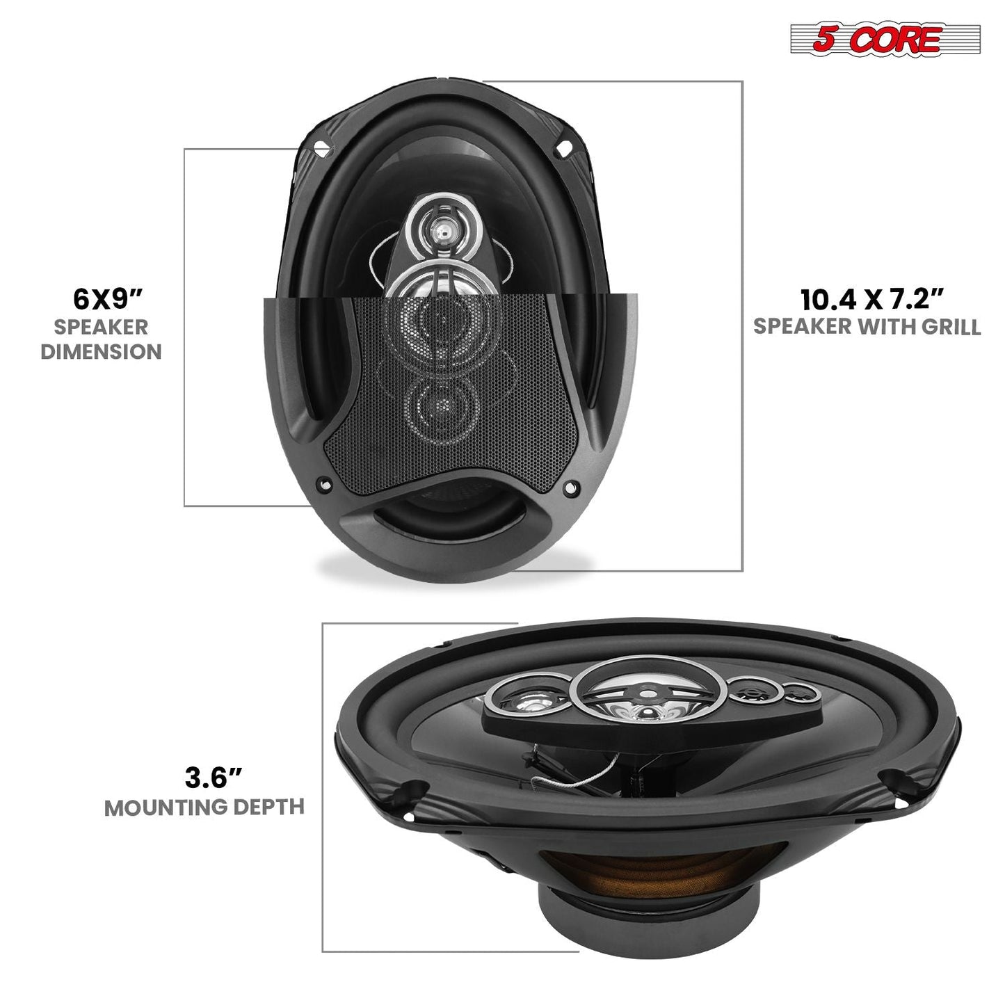 5 Core 6x9 Car Speaker Pair 800W 4Ohm 2 Way Coaxial Speaker w Super Tweeter Universal Fit for Cars Stereo Easy Installation High Performance Sound System for Clear Sound & Deep Bass - CS 69 2W - GoTypical