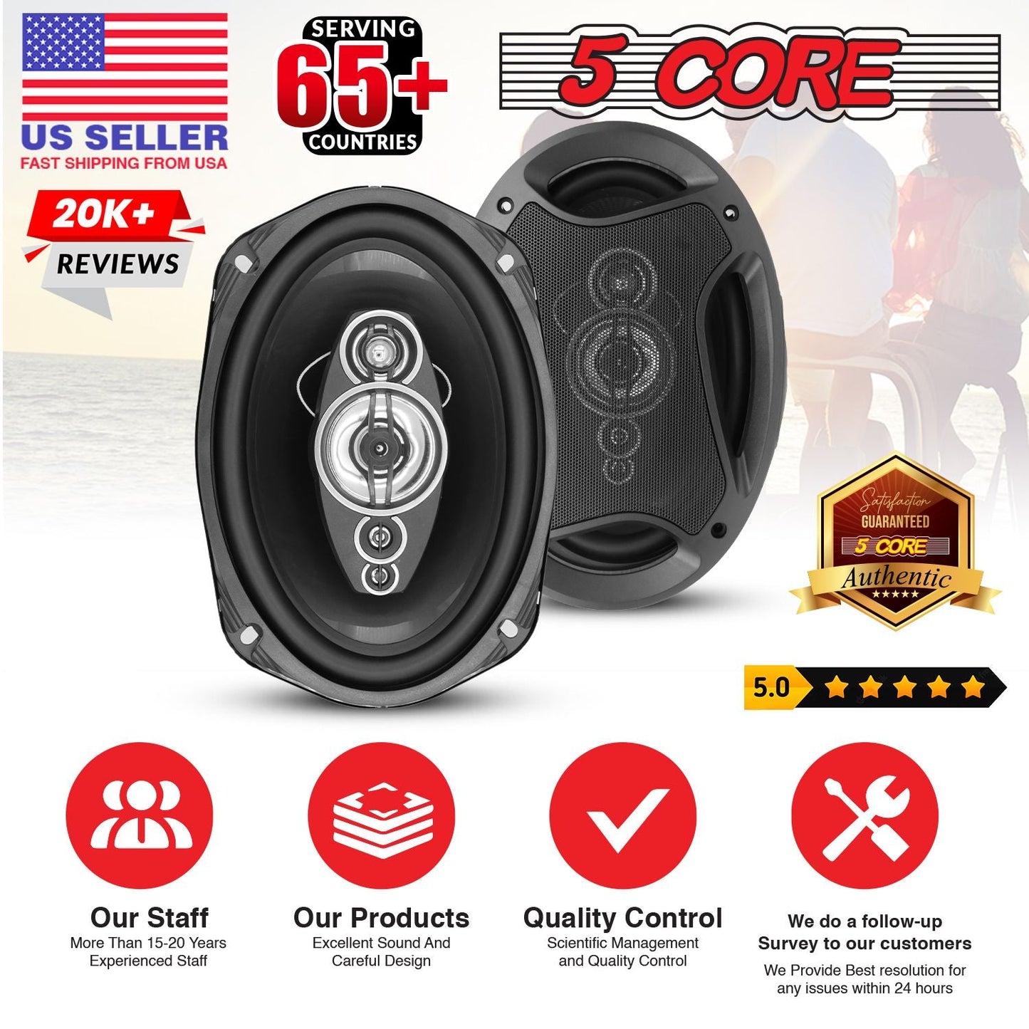 5 Core 6x9 Car Speaker Pair 800W 4Ohm 2 Way Coaxial Speaker w Super Tweeter Universal Fit for Cars Stereo Easy Installation High Performance Sound System for Clear Sound & Deep Bass - CS 69 2W - GoTypical