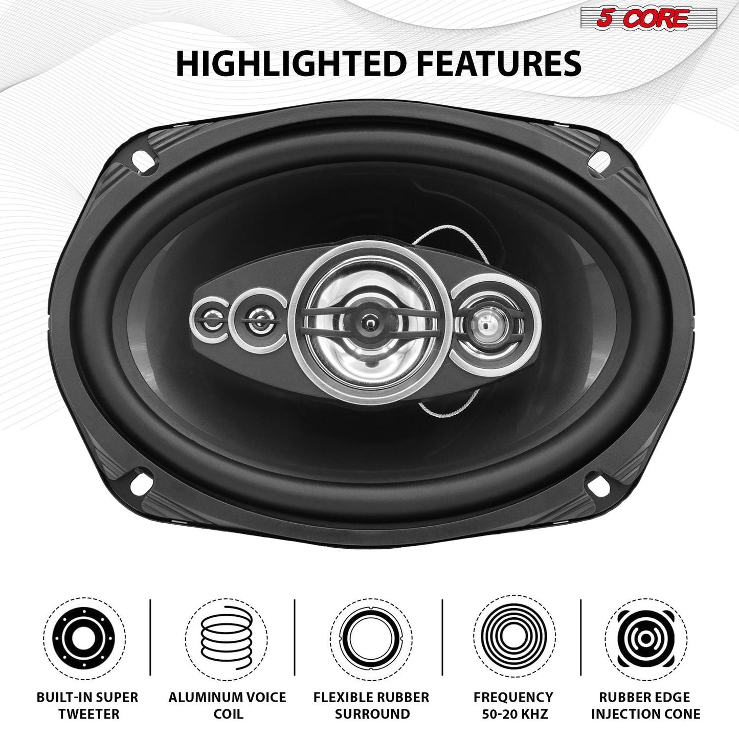 5 Core 6x9 Car Speaker Pair 800W 4Ohm 2 Way Coaxial Speaker w Super Tweeter Universal Fit for Cars Stereo Easy Installation High Performance Sound System for Clear Sound & Deep Bass - CS 69 2W - GoTypical