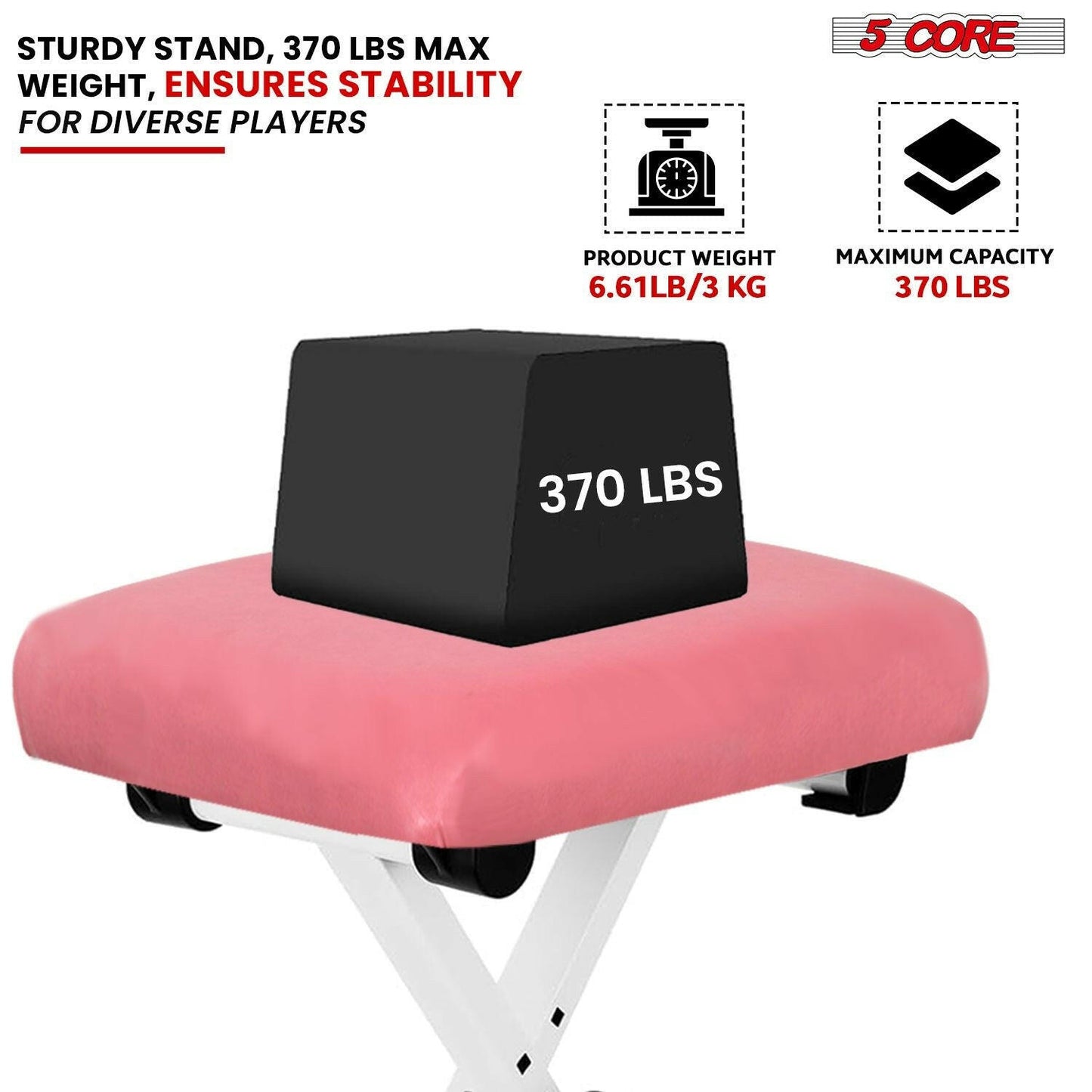 Keyboard Bench – 5 Core Adjustable Height Padded Pink Musician Stool - GoTypical