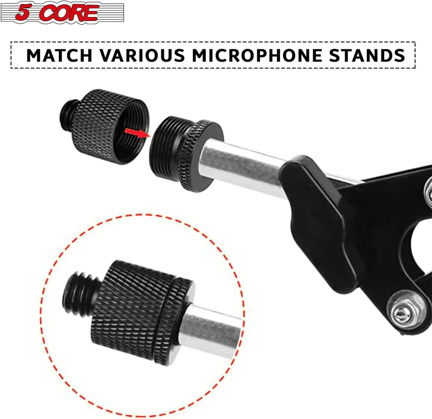 5 Core Mic Stand Adapter – 5/8 Female to 3/8 Male Aluminum, Black, 12pcs - GoTypical