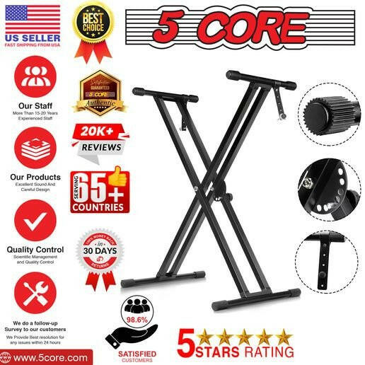 5 Core Heavy Duty Adjustable Keyboard Stand – Double X Style, Black - GoTypical