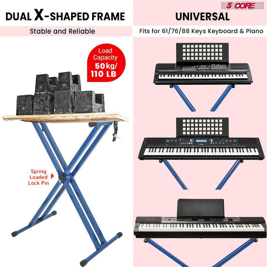 5 Core Heavy Duty Adjustable Keyboard Stand – Double X Style, Black - GoTypical