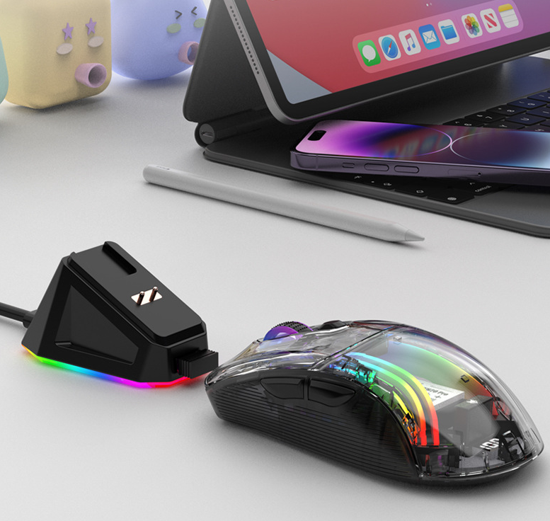 Luminous wireless Bluetooth the third mock examination transparent game mouse with screen charger
