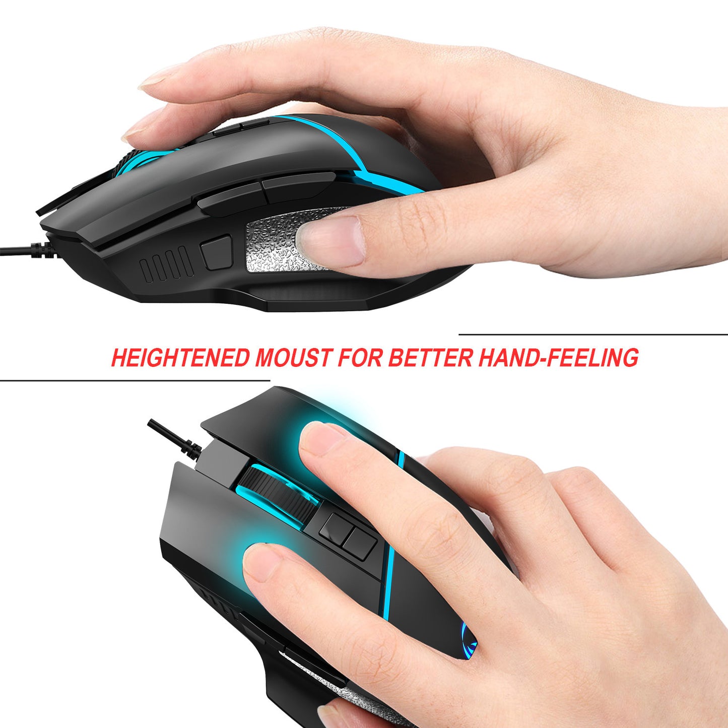 A876 wired mouse with colorful synchronized lighting, 6400dpi adjustable lighting, can turn off gaming mouse