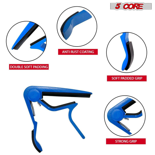 5CORE Guitar Capo – Blue Aluminum Quick-Adjust for Acoustic & Electric - GoTypical