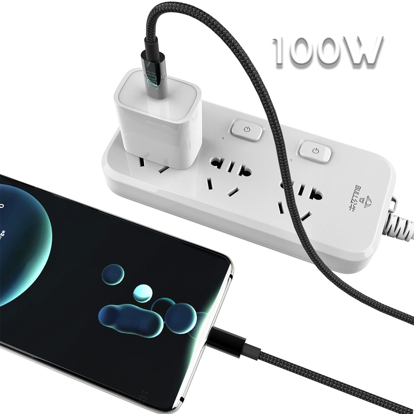 100W digital fast charging braided data cable Type-C mobile charging cable 16 fast charging cable compatible with 66W 1.2m