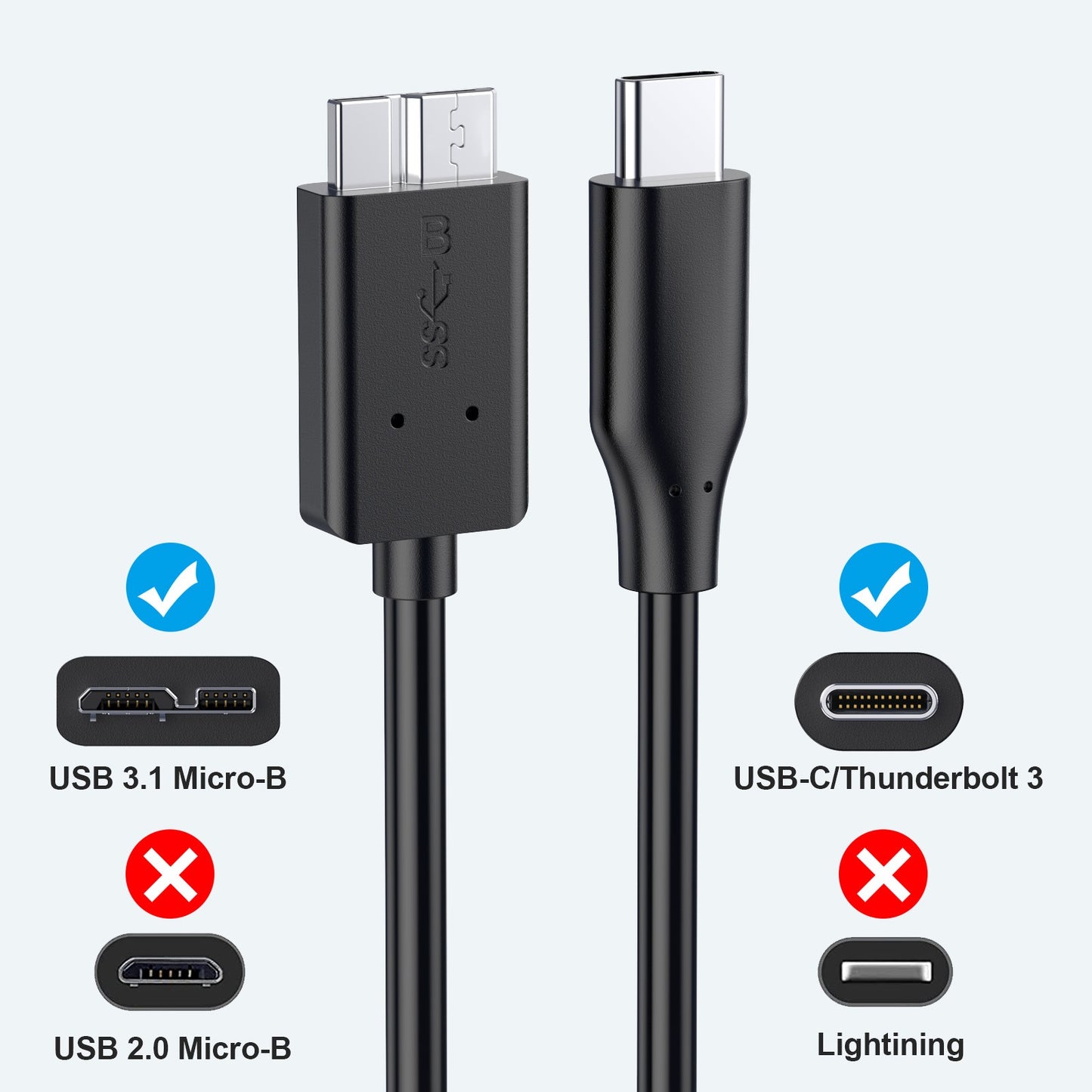 Type-C to micro data cable Type-C portable hard drive cable USB3.1 to USB3.0 hard drive data cable