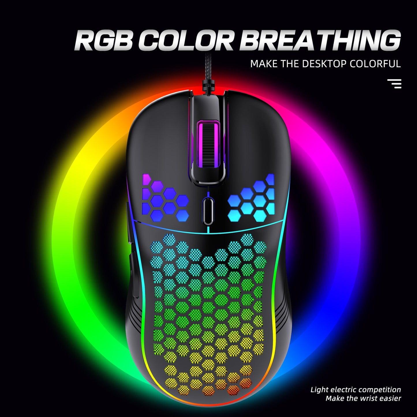 Wired gaming mouse with hollow holes and glowing light lightweight gaming mouse for esports