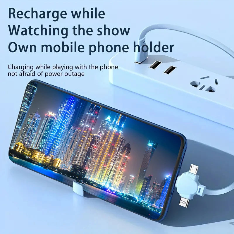 120W Macaron bracket storage three in one 6A super fast charging one to three data cable