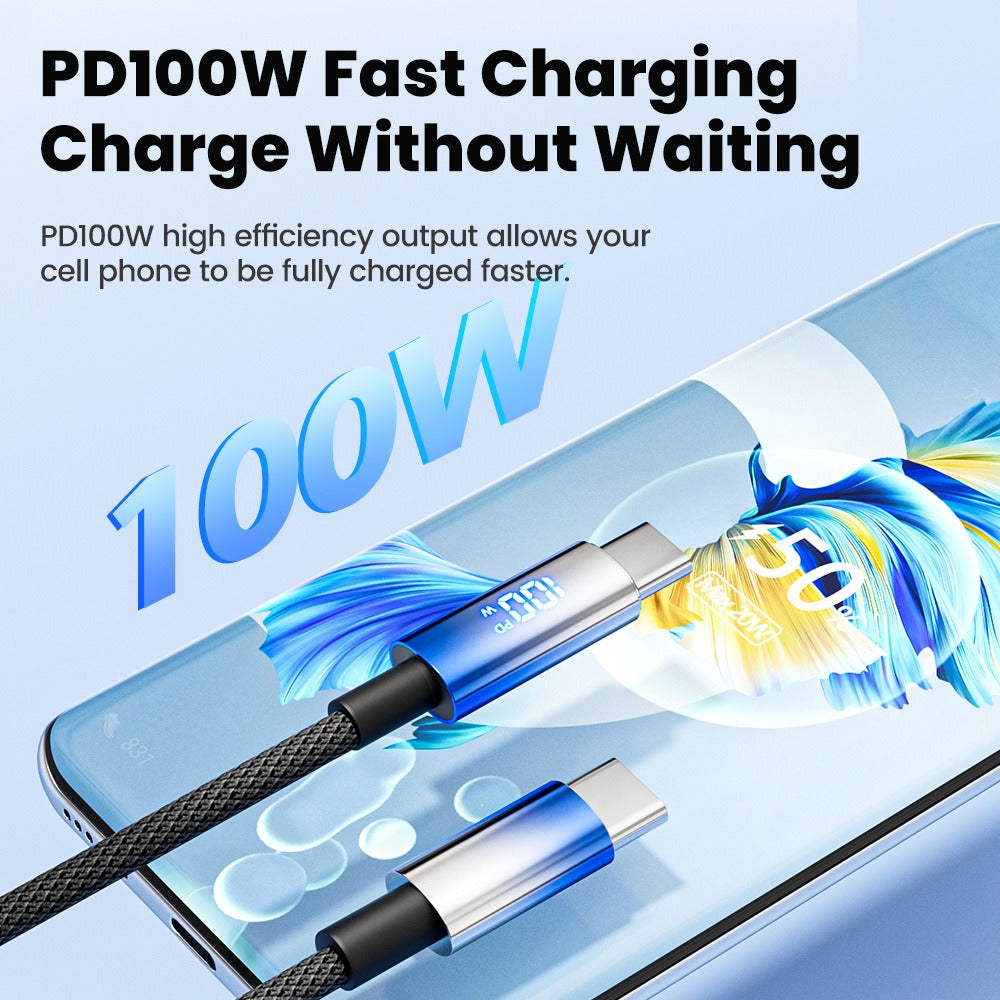Invisible digital display data cable dual type-c fast charging mobile phone charging cable 100W applicable type-c1527W