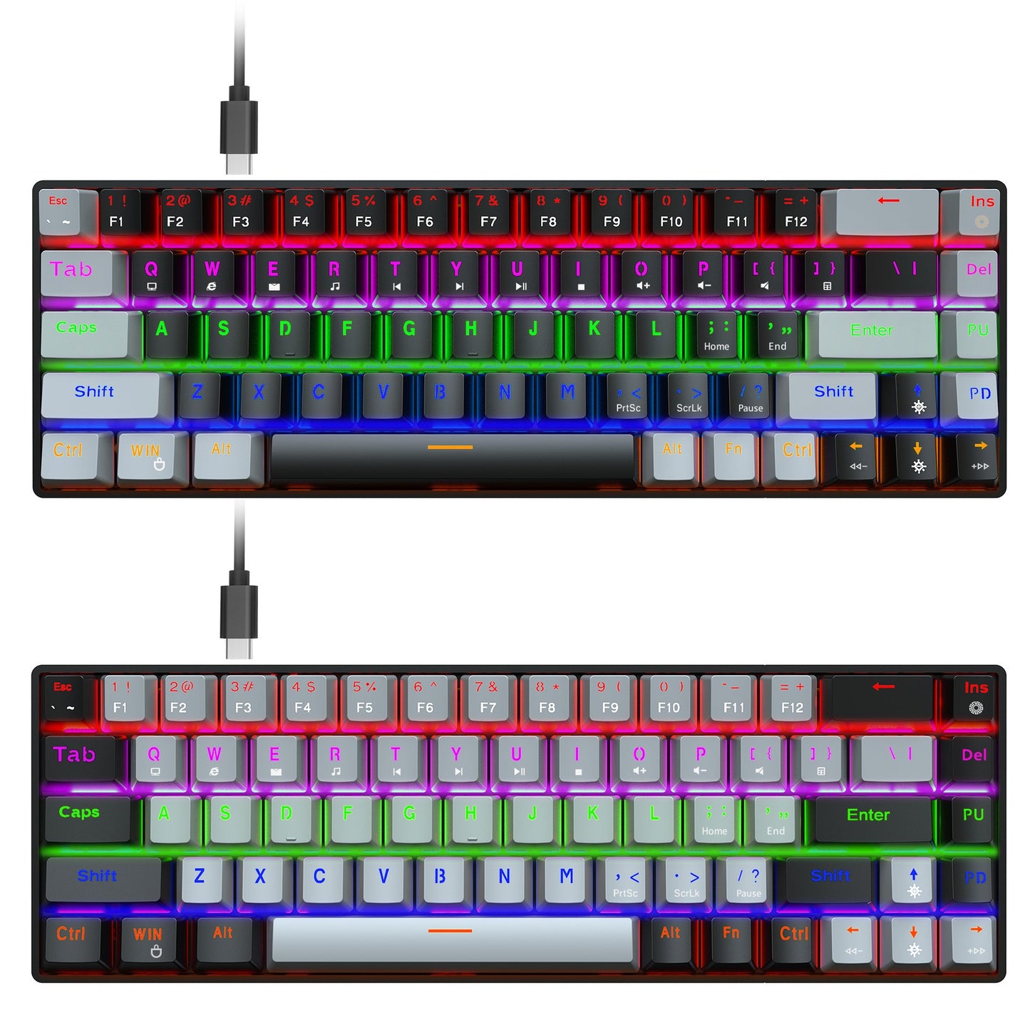 New 68 key RGB luminous esports game with blue and red axis mechanical keyboard laptop MAC 60%.