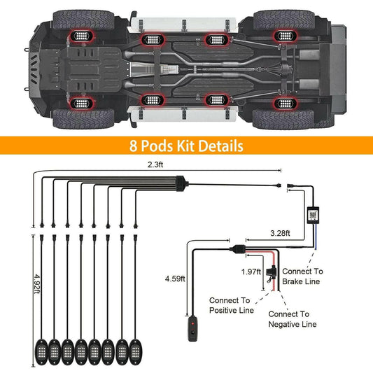 . RGB LED Rock Lights Kit – 8 Pods, IP68 Waterproof, App Controlled - GoTypical