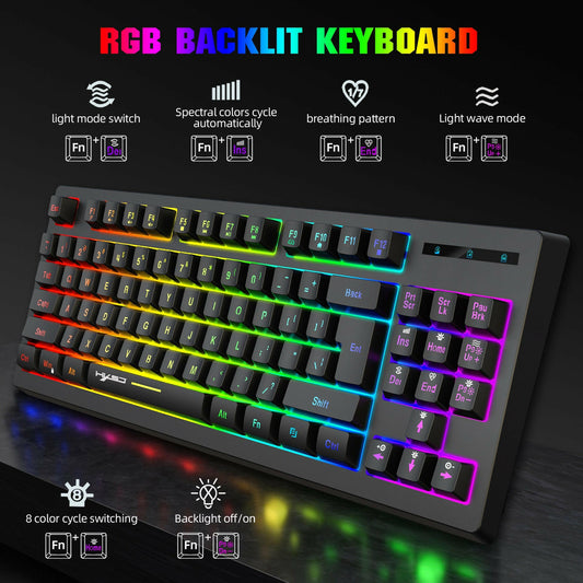 . 87-Key Wireless Membrane Keyboard – RGB Backlit, 2.4G USB - GoTypical