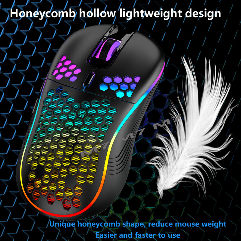 2.4G Wireless Cave Mouse Lightweight Gaming Mouse with Luminous 7 Color Breathing Light Computer Accessories