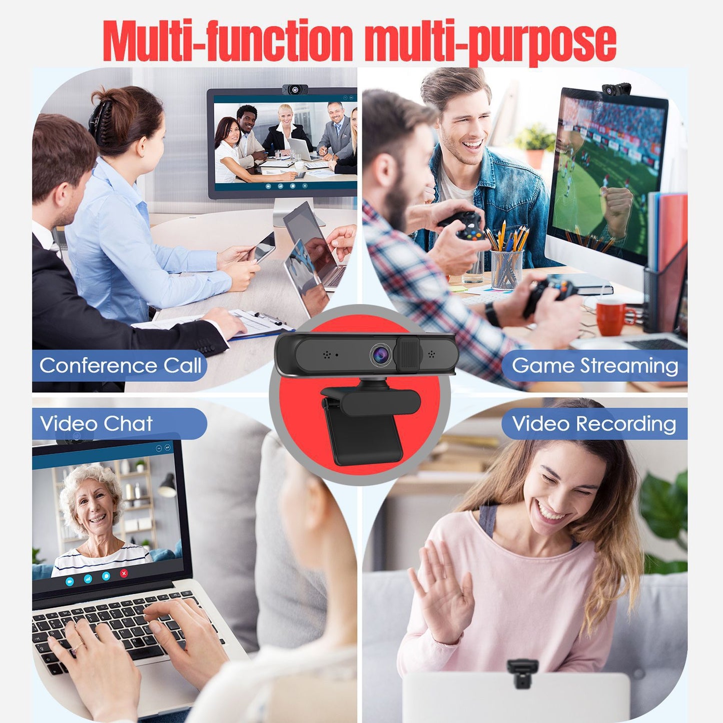 Computer camera with 5 million AF autofocus and support for 1080P video conferencing and online courses.