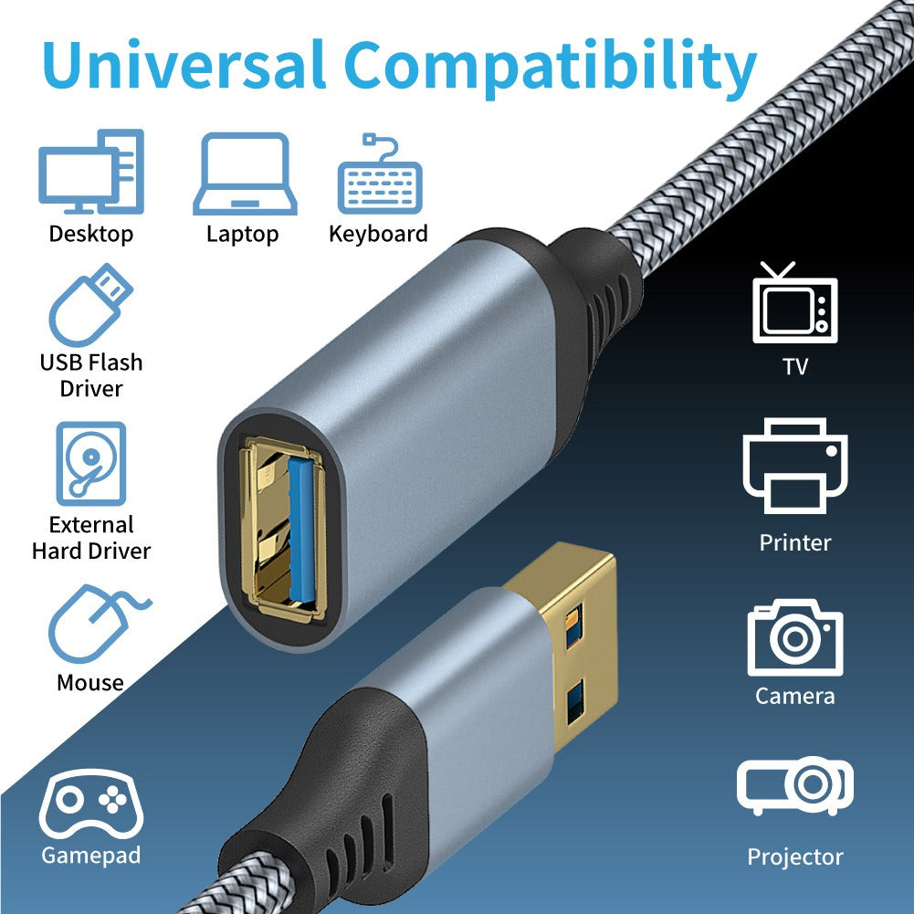 USB 3.0 male to female data cable, USB flash drive, keyboard, mouse, PS4, PS5 game console controller, charging extension cable