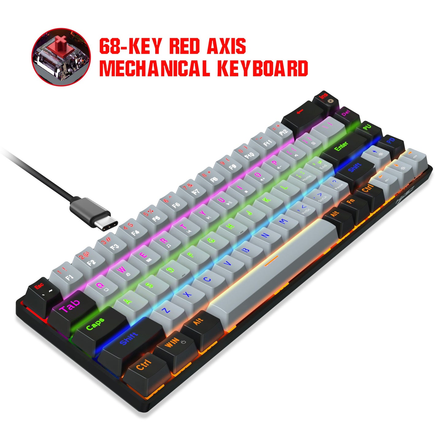 New 68 key RGB luminous esports game with blue and red axis mechanical keyboard laptop MAC 60%.
