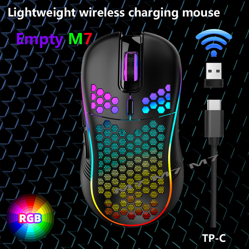 2.4G Wireless Cave Mouse Lightweight Gaming Mouse with Luminous 7 Color Breathing Light Computer Accessories