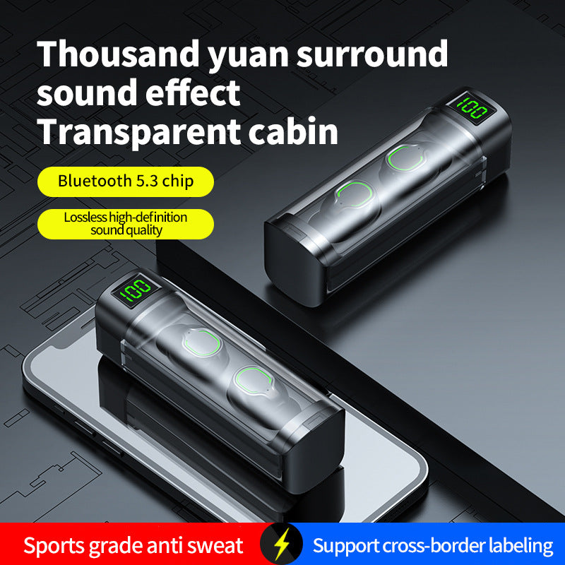 BQ60 wireless Bluetooth earphones with pull-out compartment, digital display transparent case, in ear transparent case, touch sensitive and portable