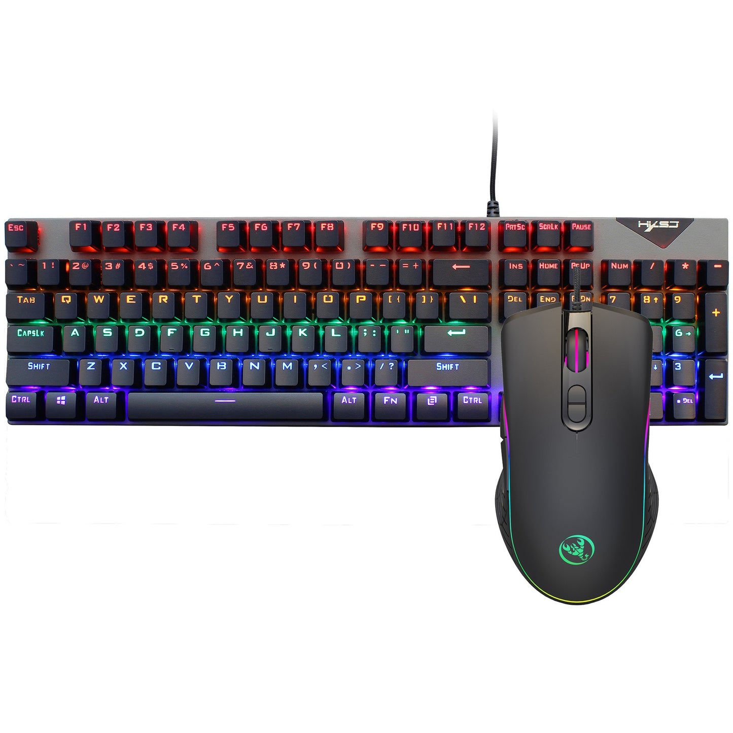 Suspended keycaps with real mechanical feel illuminated RGB keyboard and mouse game 104 keyboard and mouse wired set.