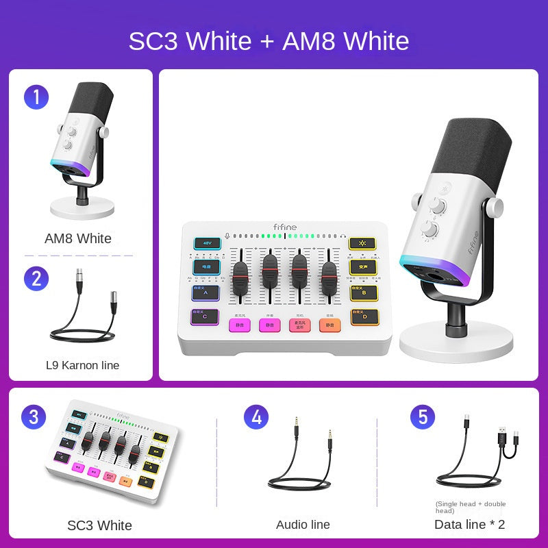 Fifine Game Live Streaming Equipment SC3 Full Set USB External Sound Card Microphone Desktop Karaoke.