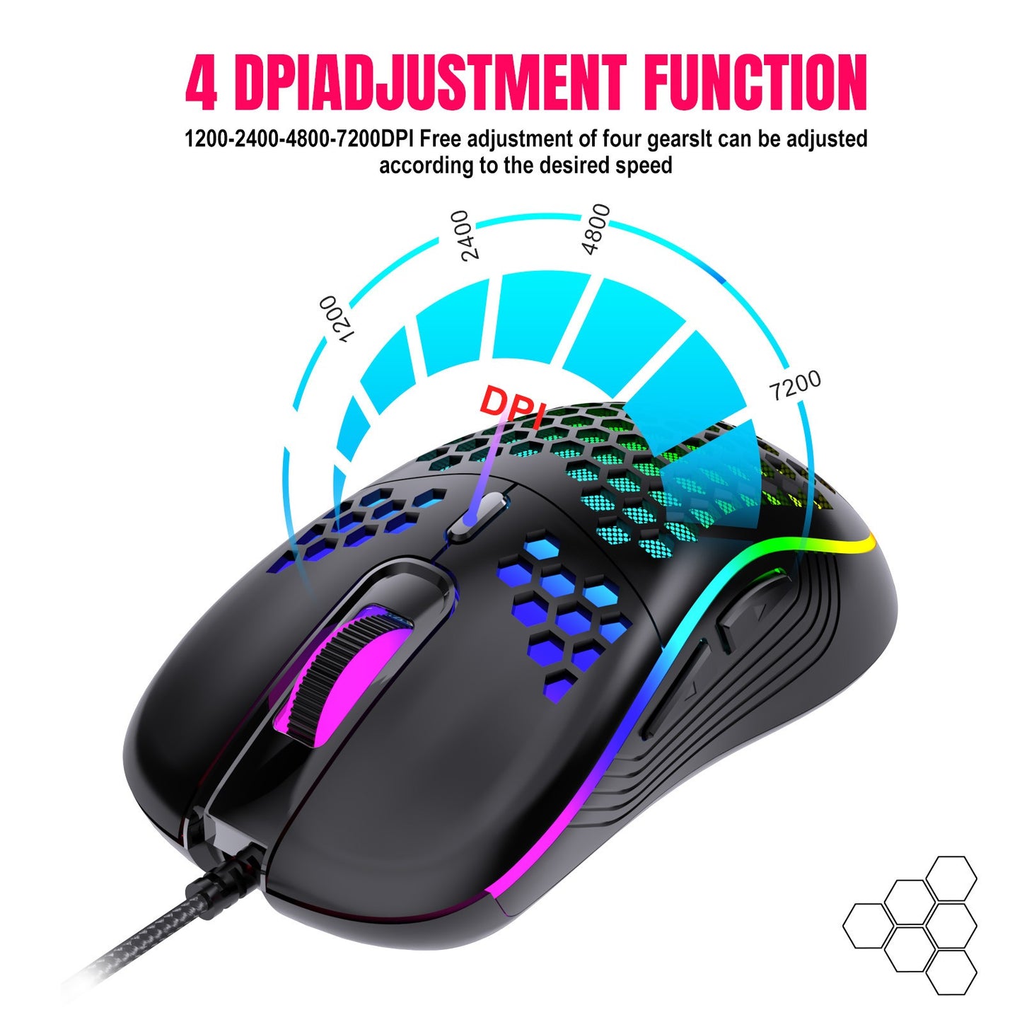 Wired gaming mouse with hollow holes and glowing light lightweight gaming mouse for esports