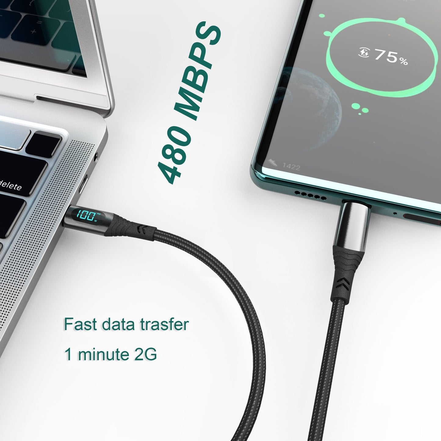 100W digital data cable suitable for Apple 27W mobile phone 15 fast charging cable, dual-type-c to USB-C conversion