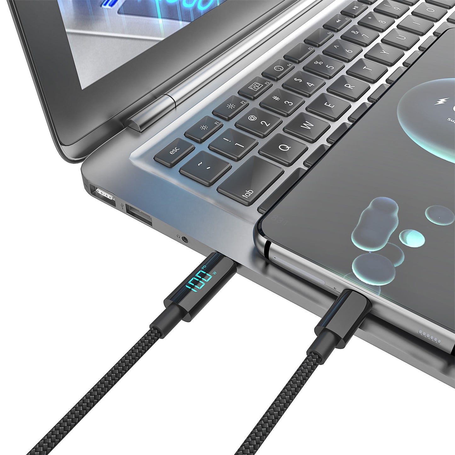 100W digital fast charging braided data cable Type-C mobile charging cable 16 fast charging cable compatible with 66W 1.2m