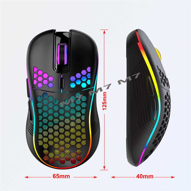 2.4G Wireless Cave Mouse Lightweight Gaming Mouse with Luminous 7 Color Breathing Light Computer Accessories