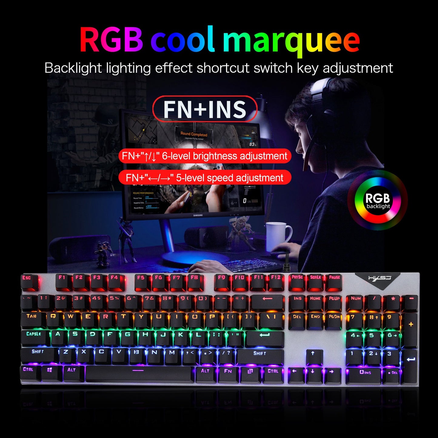 Suspended keycaps with real mechanical feel illuminated RGB keyboard and mouse game 104 keyboard and mouse wired set.