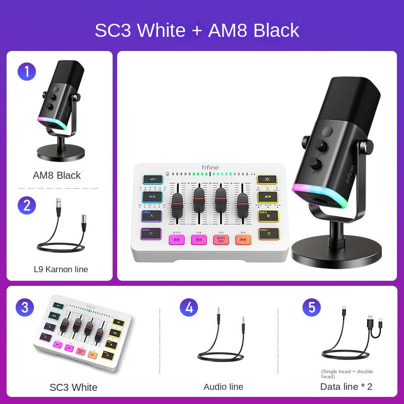 Fifine Game Live Streaming Equipment SC3 Full Set USB External Sound Card Microphone Desktop Karaoke.