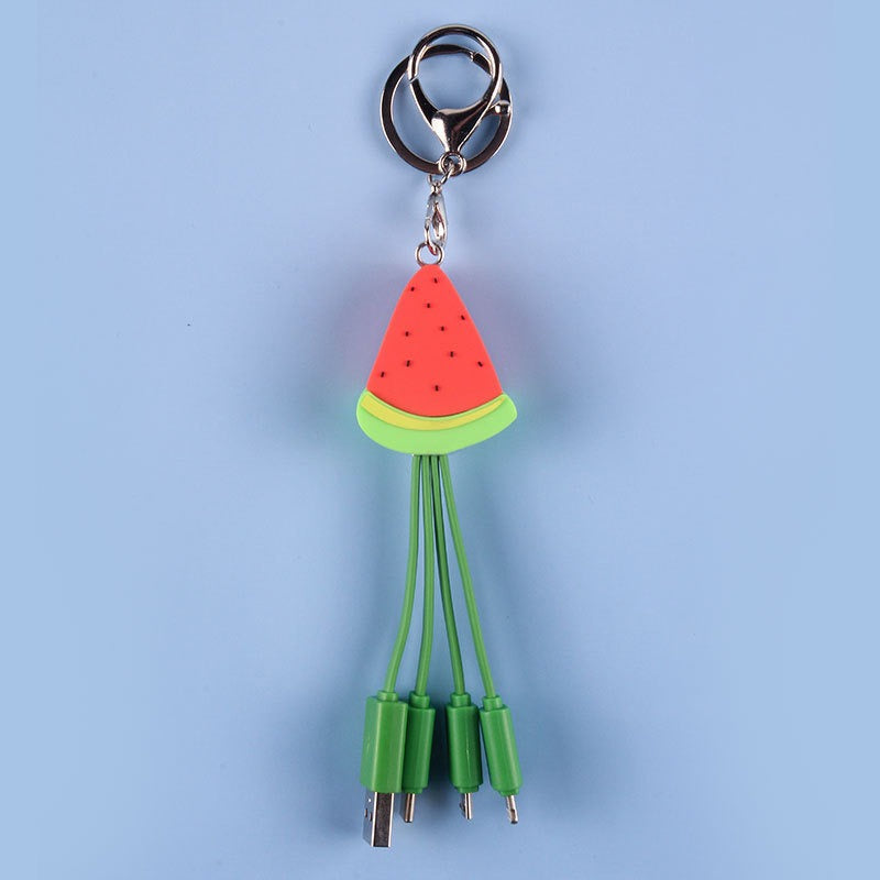 Summer cartoon charging cable refreshing fruit watermelon smiling face keychain data cable creative mobile fast charging cable