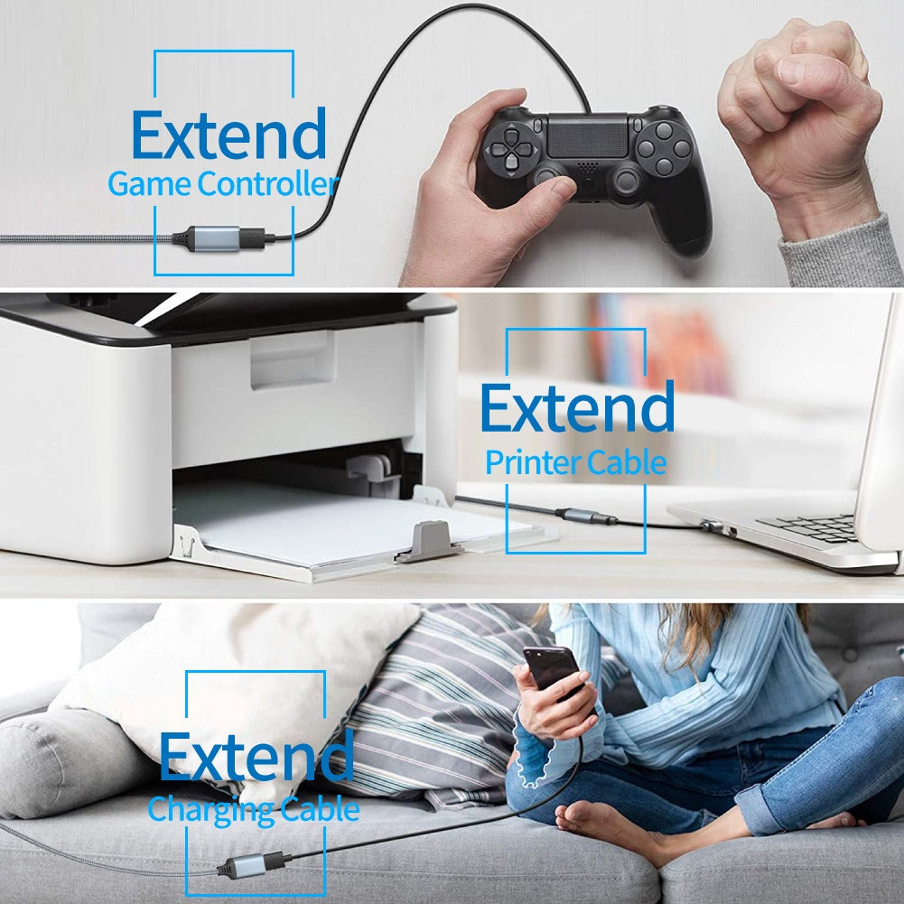 USB 3.0 male to female data cable, USB flash drive, keyboard, mouse, PS4, PS5 game console controller, charging extension cable